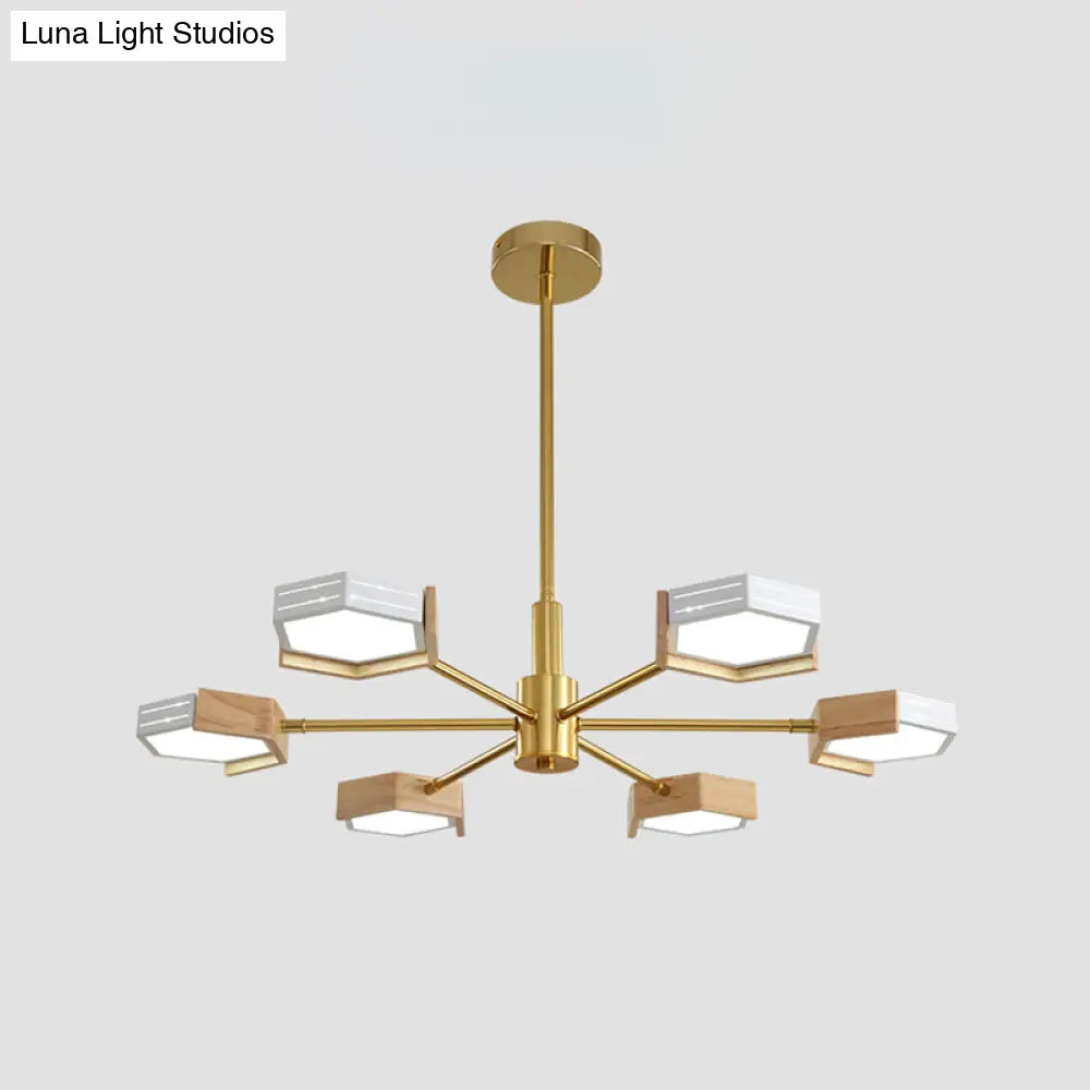 Contemporary Gold Hexagon Pendant Lighting 6/8 Lights Warm/White Ceiling Chandelier