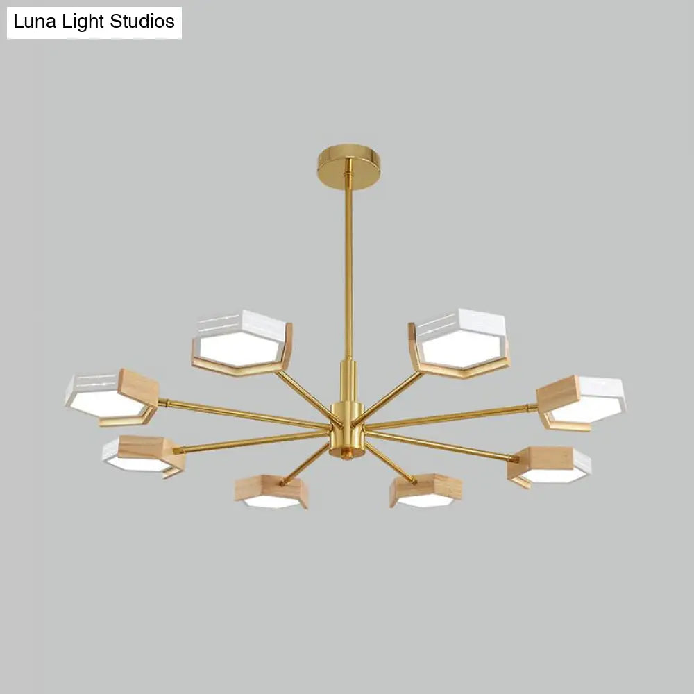 Contemporary Gold Hexagon Pendant Lighting 6/8 Lights Warm/White Ceiling Chandelier