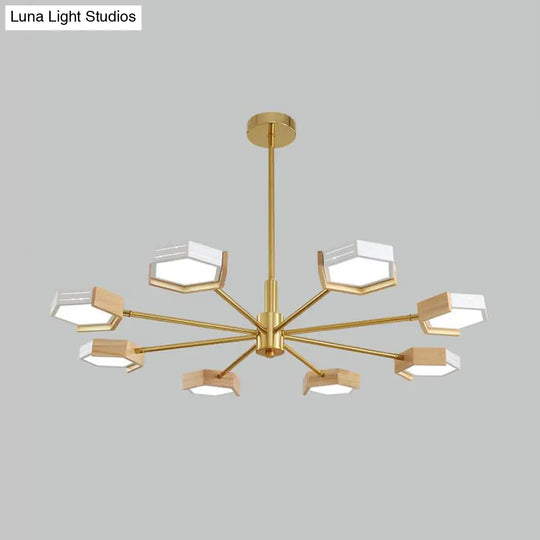 Contemporary Gold Hexagon Pendant Lighting 6/8 Lights Warm/White Ceiling Chandelier