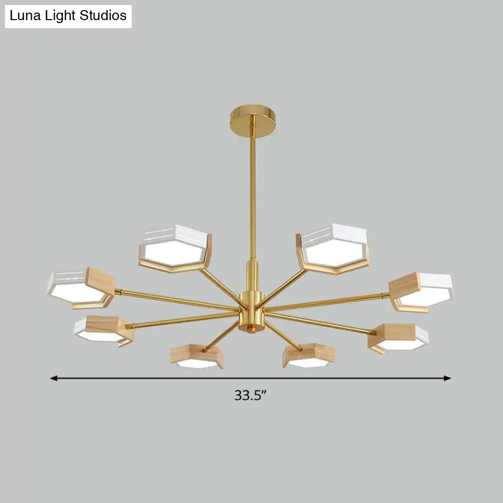 Contemporary Gold Hexagon Pendant Lighting 6/8 Lights Warm/White Ceiling Chandelier