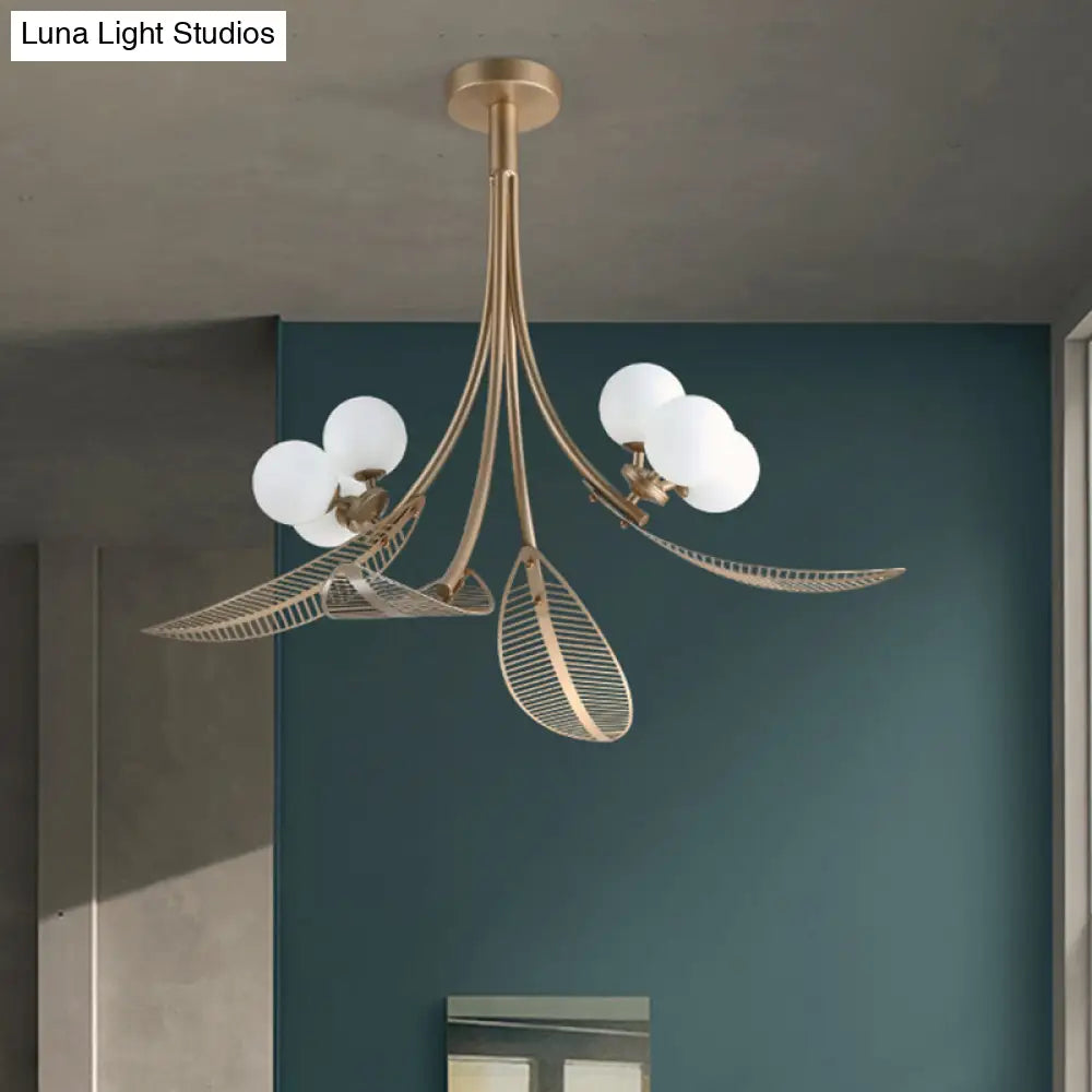 Contemporary Gold Leaf Semi Flush Ceiling Light Fixture - 6 Bulbs Ideal For Living Room