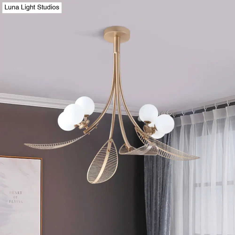 Contemporary Gold Leaf Semi Flush Ceiling Light Fixture - 6 Bulbs Ideal For Living Room