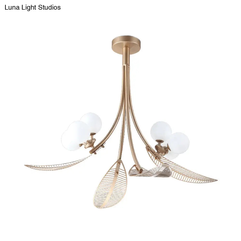 Contemporary Gold Leaf Semi Flush Ceiling Light Fixture - 6 Bulbs Ideal For Living Room