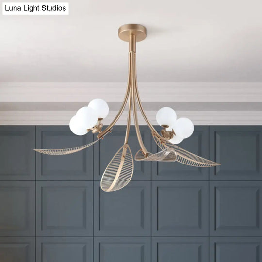 Contemporary Gold Leaf Semi Flush Ceiling Light Fixture - 6 Bulbs Ideal For Living Room