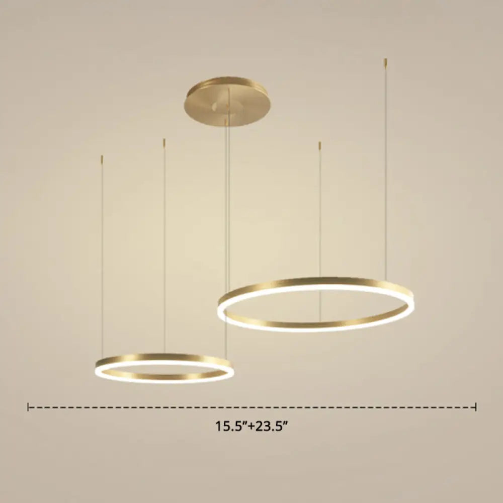 Contemporary Gold Led 2-Layer Chandelier Pendant Light With Metallic Ring / 23.5’