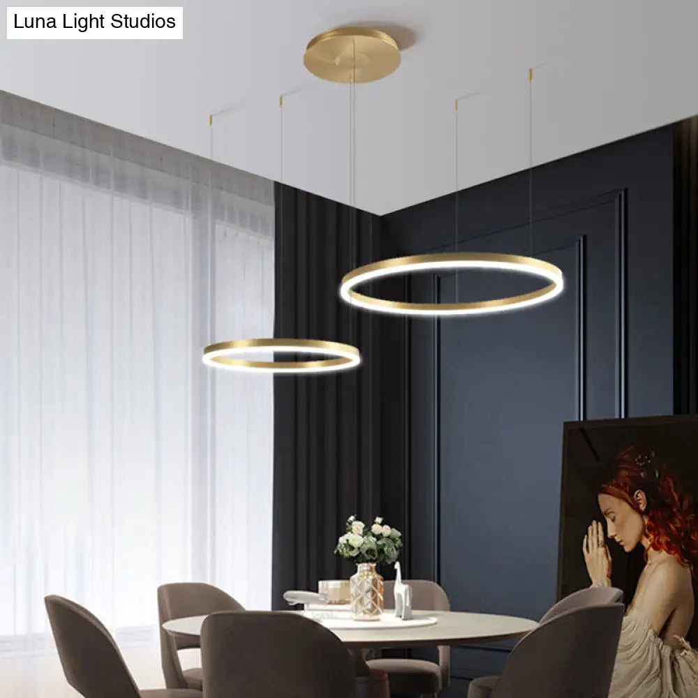 Contemporary Gold Led 2-Layer Chandelier Pendant Light With Metallic Ring