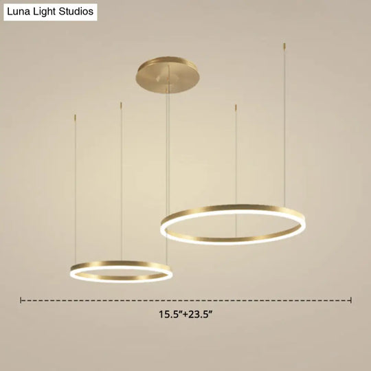 Contemporary Gold Led Chandelier Pendant Light - 2-Layer Metallic Ring Design / 23.5