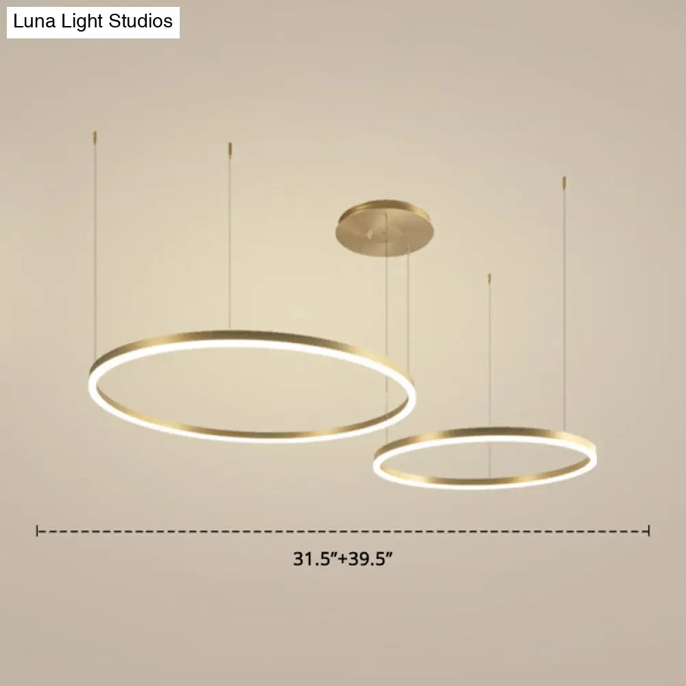 Contemporary Gold Led Chandelier Pendant Light - 2-Layer Metallic Ring Design / 39