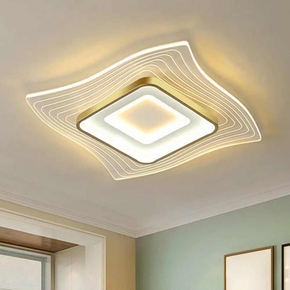 Contemporary Gold Led Acrylic Flush Mount Ceiling Light / 15.5 Remote Control Stepless Dimming