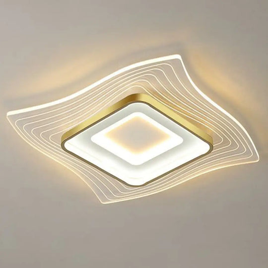 Contemporary Gold Led Acrylic Flush Mount Ceiling Light / 15.5 Third Gear