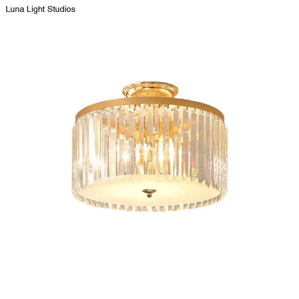 Contemporary Gold Led Ceiling Fixture For Bedroom With Crystal Rods