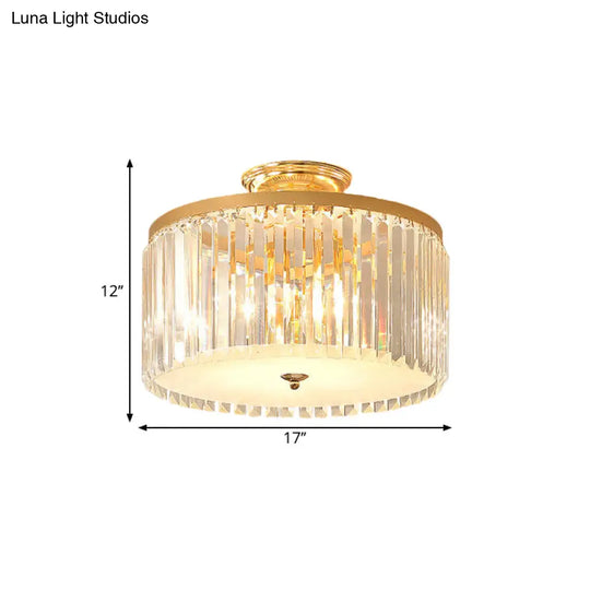 Contemporary Gold Led Ceiling Fixture For Bedroom With Crystal Rods