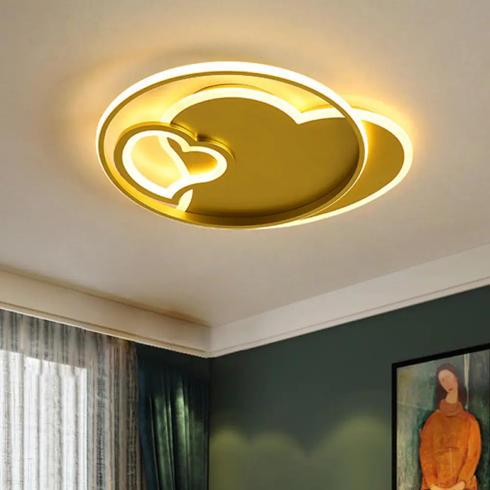 Contemporary Gold Led Ceiling Lamp With Star/Loving Heart Acrylic Shade - Flush Mount Fixture For