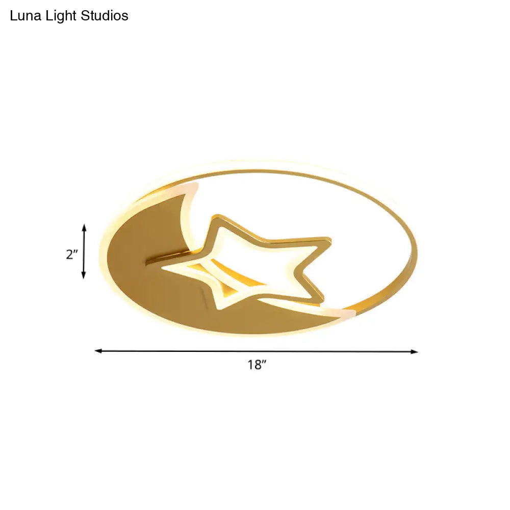 Contemporary Gold Led Ceiling Lamp With Star/Loving Heart Acrylic Shade - Flush Mount Fixture For