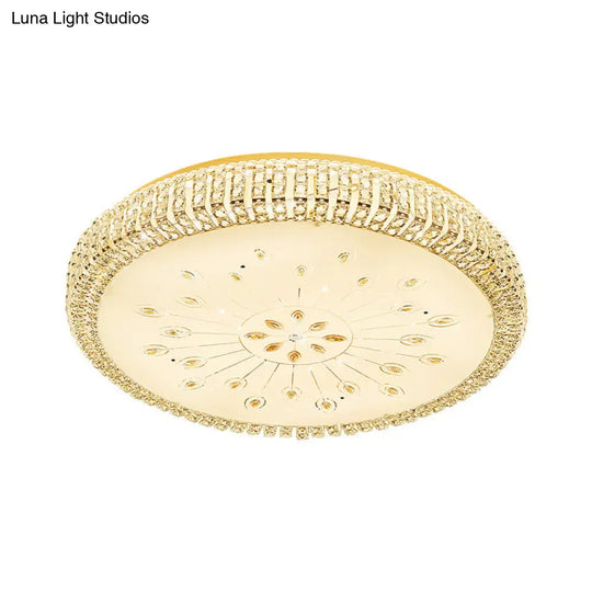 Contemporary Gold Led Ceiling Light With Faceted Crystals - Flushmount Lighting For Great Room