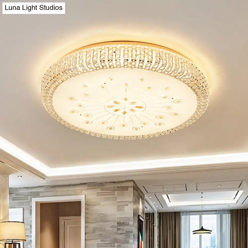 Contemporary Gold Led Ceiling Light With Faceted Crystals - Flushmount Lighting For Great Room