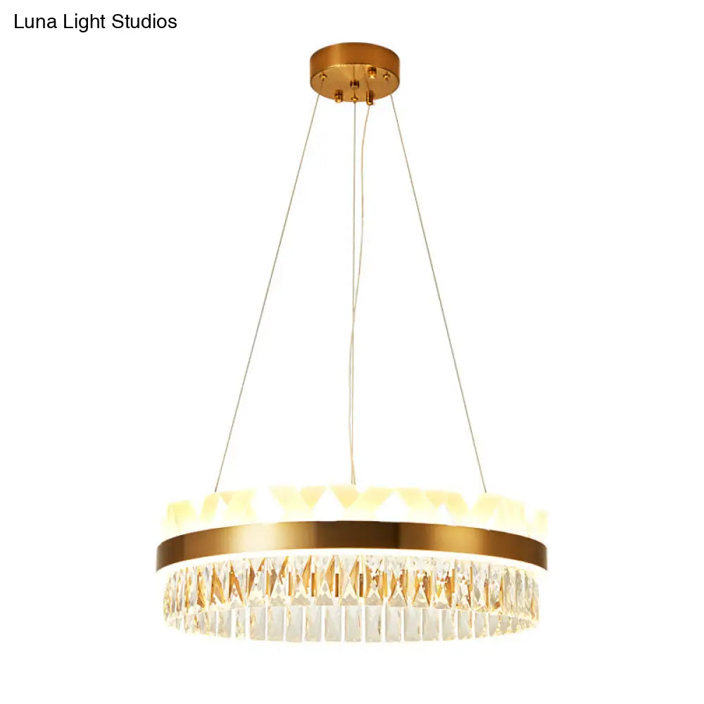 Contemporary Gold Led Chandelier With Clear Crystal Halo Ring - Pendant Ceiling Light