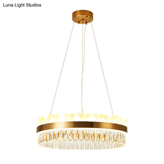 Contemporary Gold Led Chandelier With Clear Crystal Halo Ring - Pendant Ceiling Light