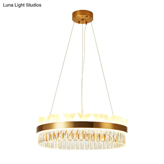 Contemporary Gold Led Chandelier - Clear Crystal Halo Pendant Light