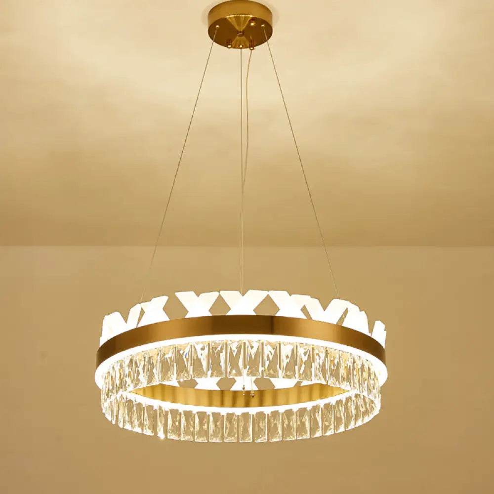 Contemporary Gold Led Chandelier With Clear Crystal Halo Ring - Pendant Ceiling Light