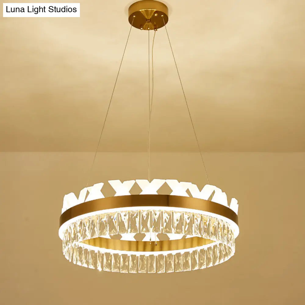 Contemporary Gold Led Chandelier - Clear Crystal Halo Pendant Light