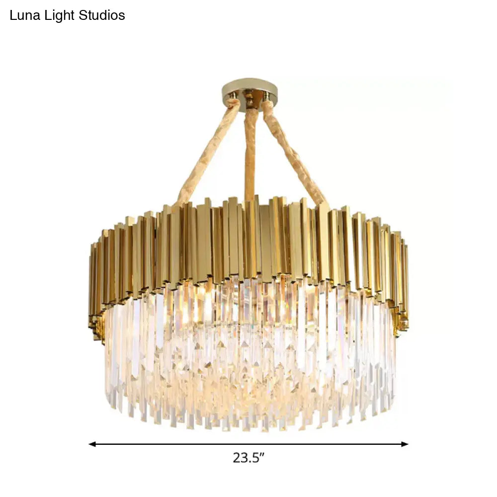 Contemporary Gold Led Chandelier With Tri-Sided Crystal Rods And Hanging Light Kit - Dining Room