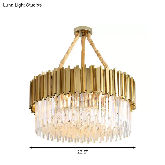 Contemporary Gold Led Chandelier With Tri-Sided Crystal Rods And Hanging Light Kit - Dining Room