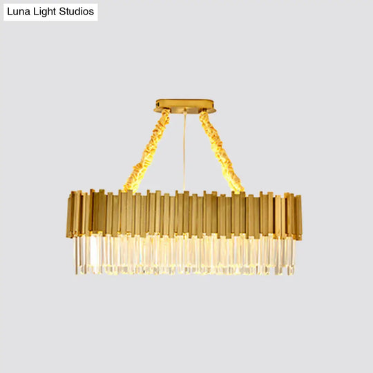 Contemporary Gold Led Chandelier With Tri-Sided Crystal Rods And Hanging Light Kit - Dining Room