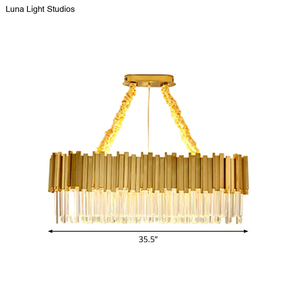 Contemporary Gold Led Chandelier With Tri-Sided Crystal Rods And Hanging Light Kit - Dining Room