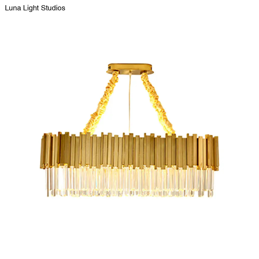 Contemporary Led Chandelier With Tri-Sided Crystal Rods Gold Finish For Dining Room 19.5/23.5/47