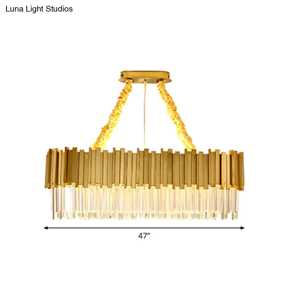 Contemporary Gold Led Chandelier With Tri-Sided Crystal Rods And Hanging Light Kit - Dining Room