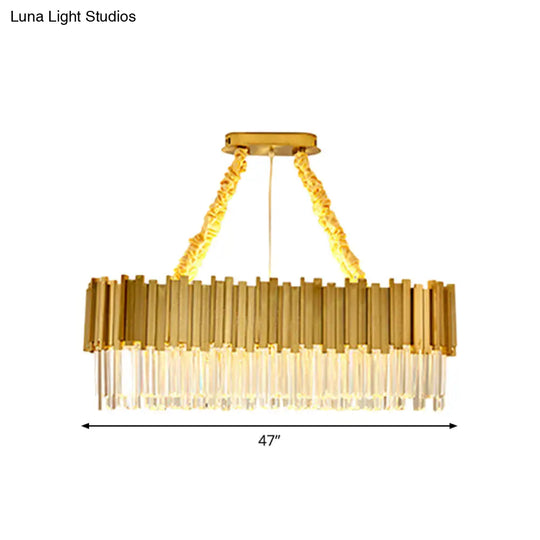 Contemporary Gold Led Chandelier With Tri-Sided Crystal Rods And Hanging Light Kit - Dining Room