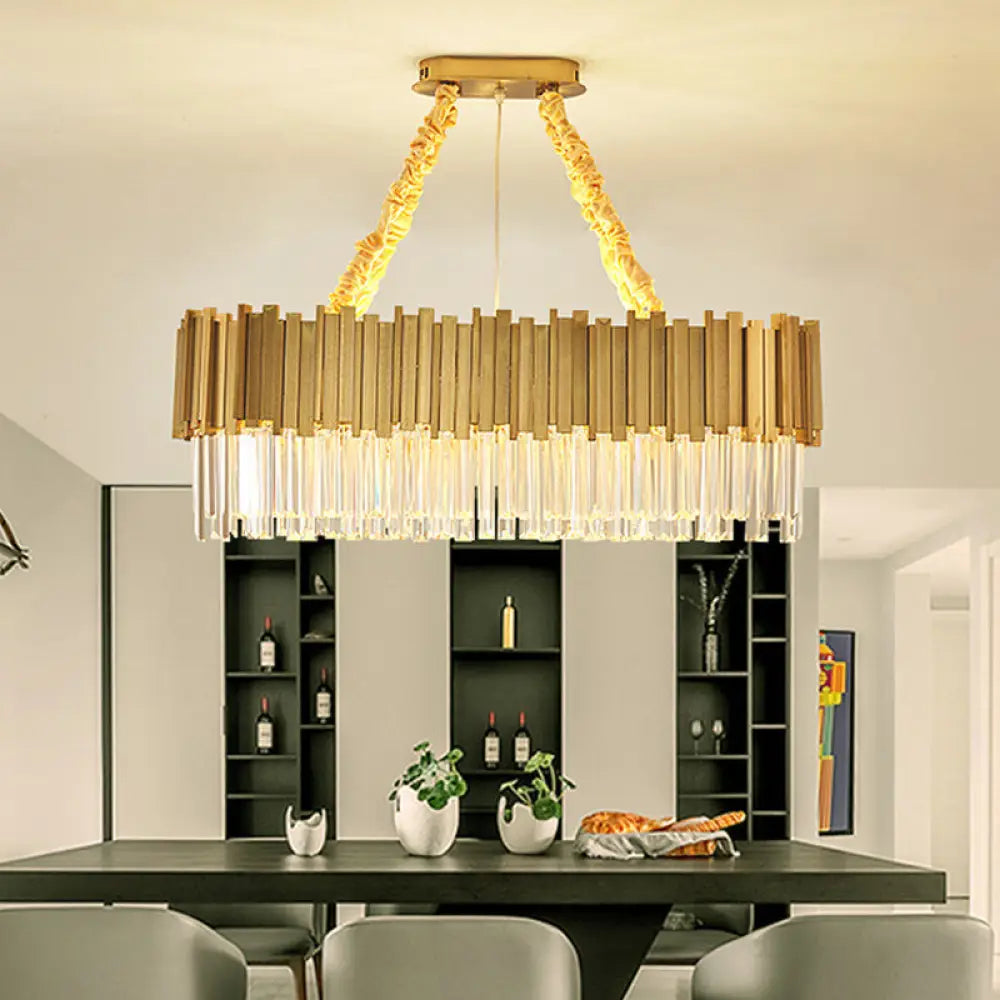 Contemporary Gold Led Chandelier With Tri-Sided Crystal Rods And Hanging Light Kit - Dining Room