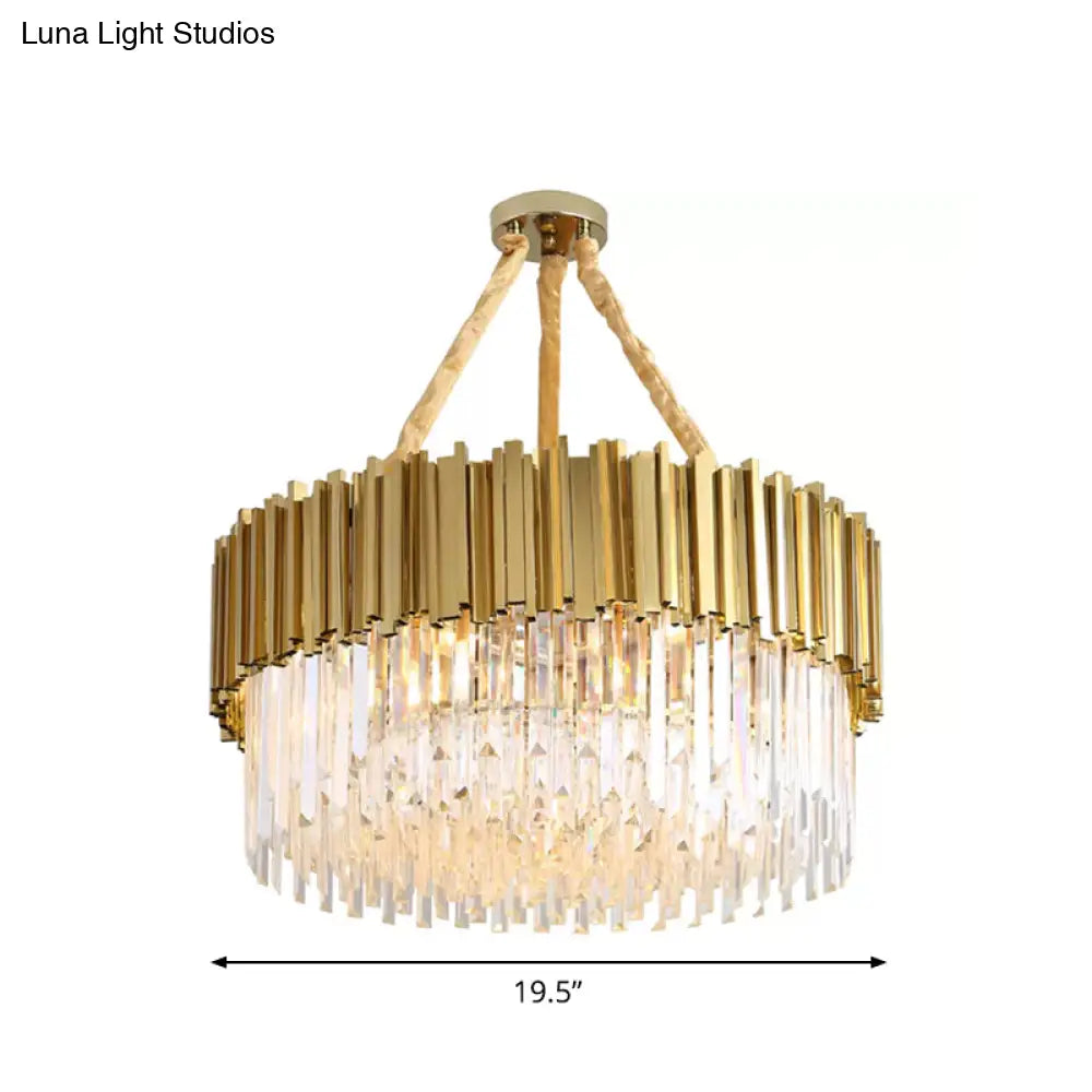 Contemporary Gold Led Chandelier With Tri-Sided Crystal Rods And Hanging Light Kit - Dining Room