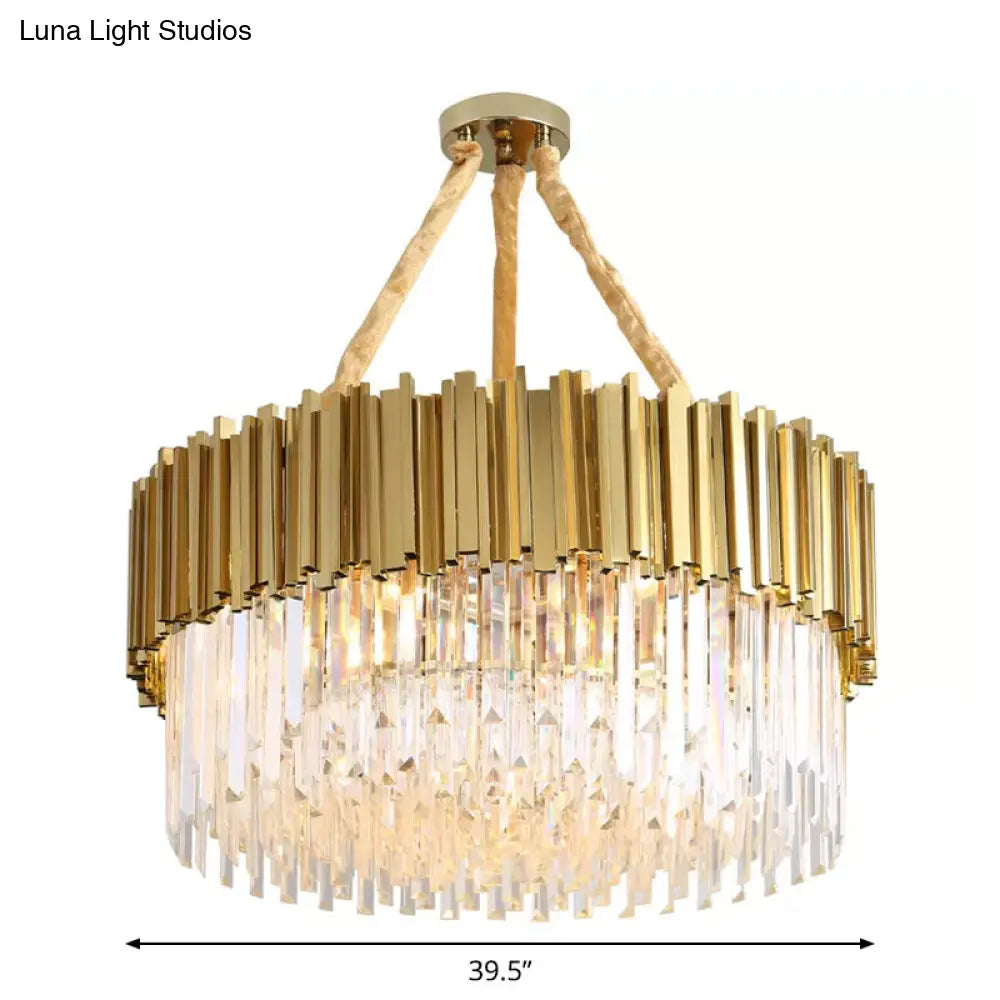 Contemporary Led Chandelier With Tri-Sided Crystal Rods Gold Finish For Dining Room 19.5/23.5/47