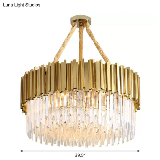 Contemporary Led Chandelier With Tri-Sided Crystal Rods Gold Finish For Dining Room 19.5/23.5/47