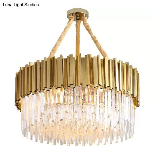 Contemporary Gold Led Chandelier With Tri-Sided Crystal Rods And Hanging Light Kit - Dining Room