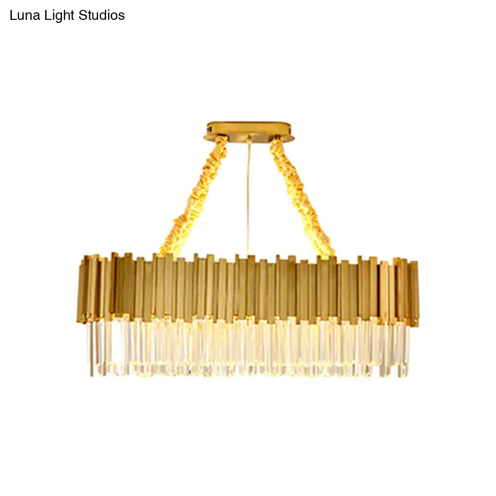 Contemporary Gold Led Chandelier With Tri-Sided Crystal Rods And Hanging Light Kit - Dining Room