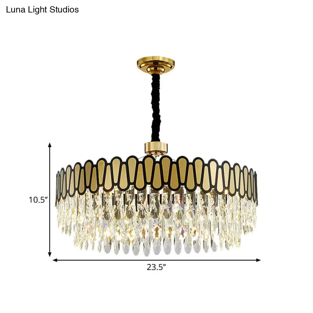 Modern Led Gold Ceiling Pendant Light With Clear Crystal Drops Chandelier