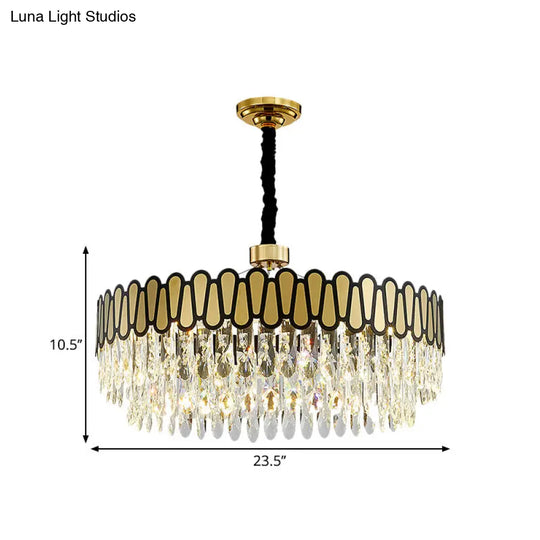 Modern Led Gold Ceiling Pendant Light With Clear Crystal Drops Chandelier