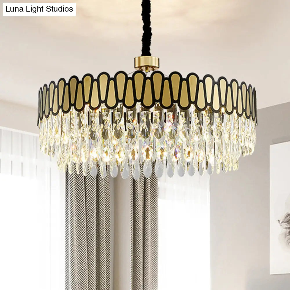 Modern Led Gold Ceiling Pendant Light With Clear Crystal Drops Chandelier