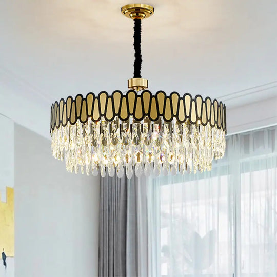 Contemporary Gold Led Circular Ceiling Pendant With Clear Crystal Drops Chandelier Light