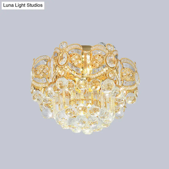 Contemporary Gold Led Crystal Ball Ceiling Flush Mount Light - 16’/23.5’ Width