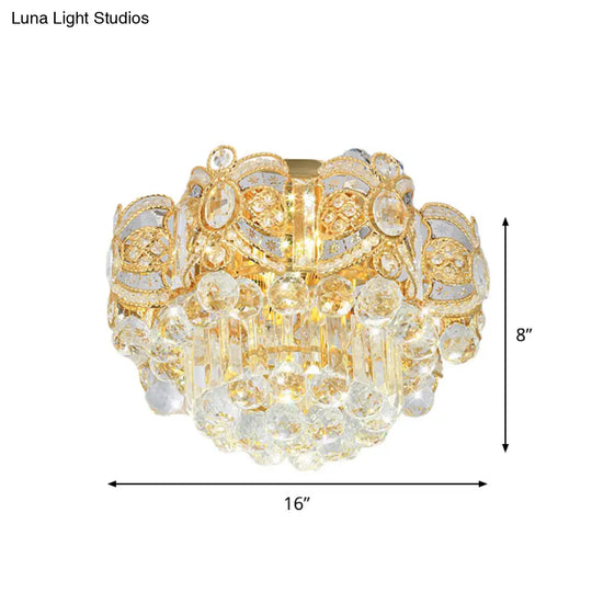 Contemporary Gold Led Crystal Ball Ceiling Flush Mount Light - 16/23.5 Width