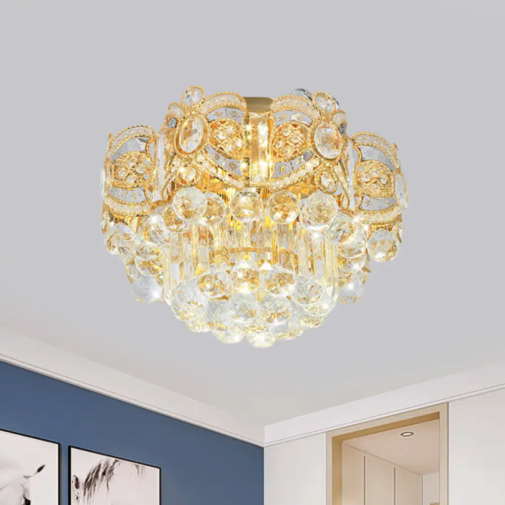 Contemporary Gold Led Crystal Ball Ceiling Flush Mount Light - 16’/23.5’ Width / 16’