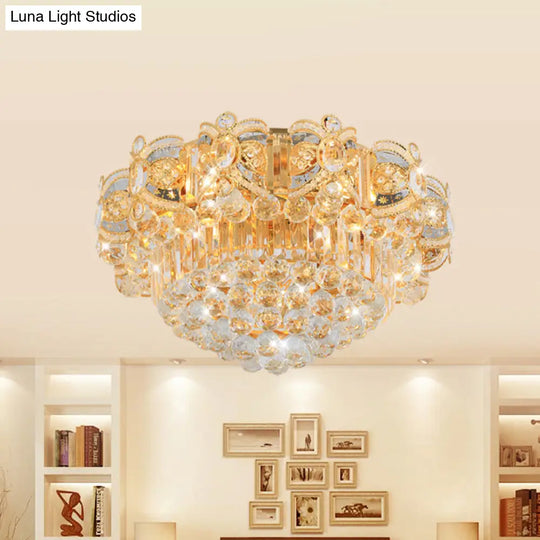 Contemporary Gold Led Crystal Ball Ceiling Flush Mount Light - 16’/23.5’ Width