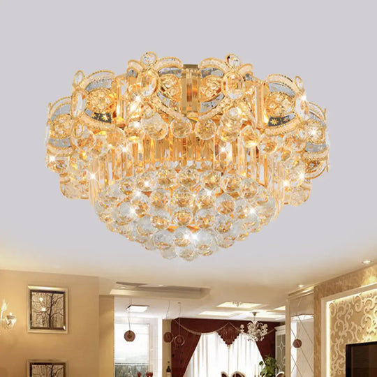 Contemporary Gold Led Crystal Ball Ceiling Flush Mount Light - 16’/23.5’ Width / 23.5’