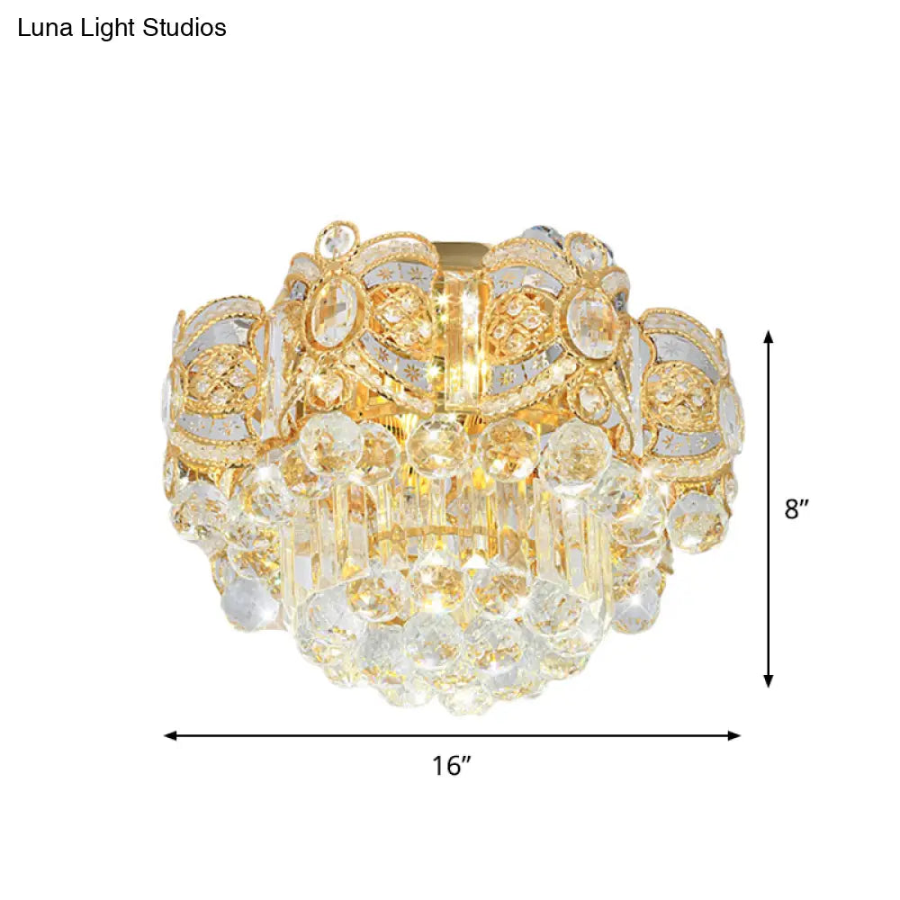 Contemporary Gold Led Crystal Ball Ceiling Flush Mount Light - 16’/23.5’ Width