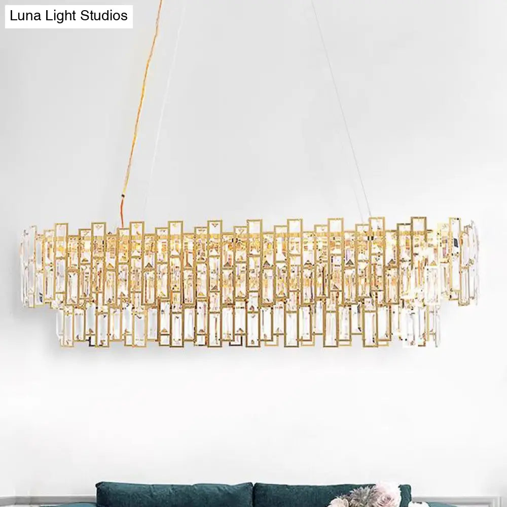 Contemporary Gold Led Crystal Block Linear Chandelier: Elegant Ceiling Lamp For Living Room (35.5/45