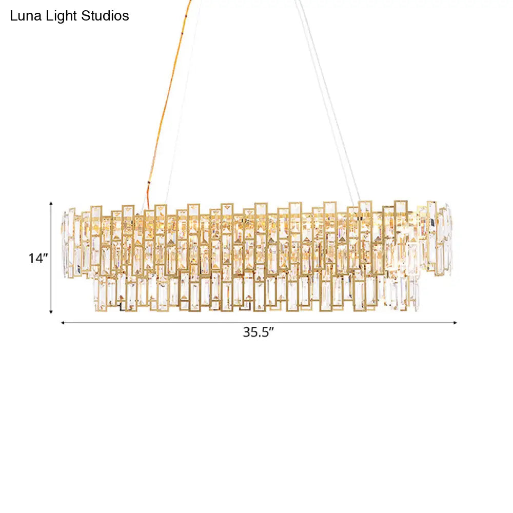 Contemporary Gold Led Crystal Block Linear Chandelier: Elegant Ceiling Lamp For Living Room (35.5/45